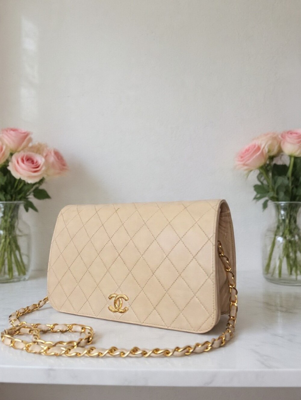Chanel ✨️ Vintage Medium Full Flap Cream Beige Lambskin 24K GHW - Picture 6 of 15
